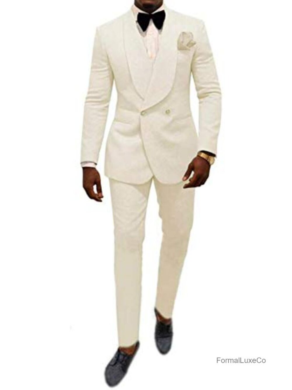 Men's Double Breasted Suit Set with Shawl Lapel Tuxedo Jacket & Pants